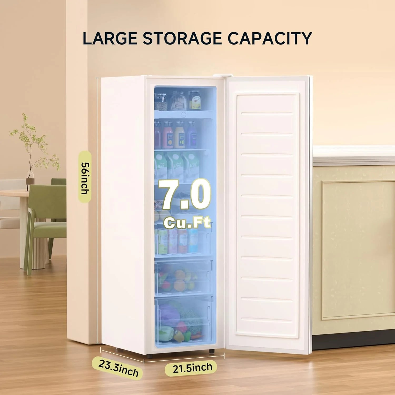 BANGSON Upright Freezer, 7.0 Cu.ft Stand Up Freezer, Convertible Upright Freezer/Refrigerator, Single Door for Kitchen,Garage, Office, Apartment, Silver