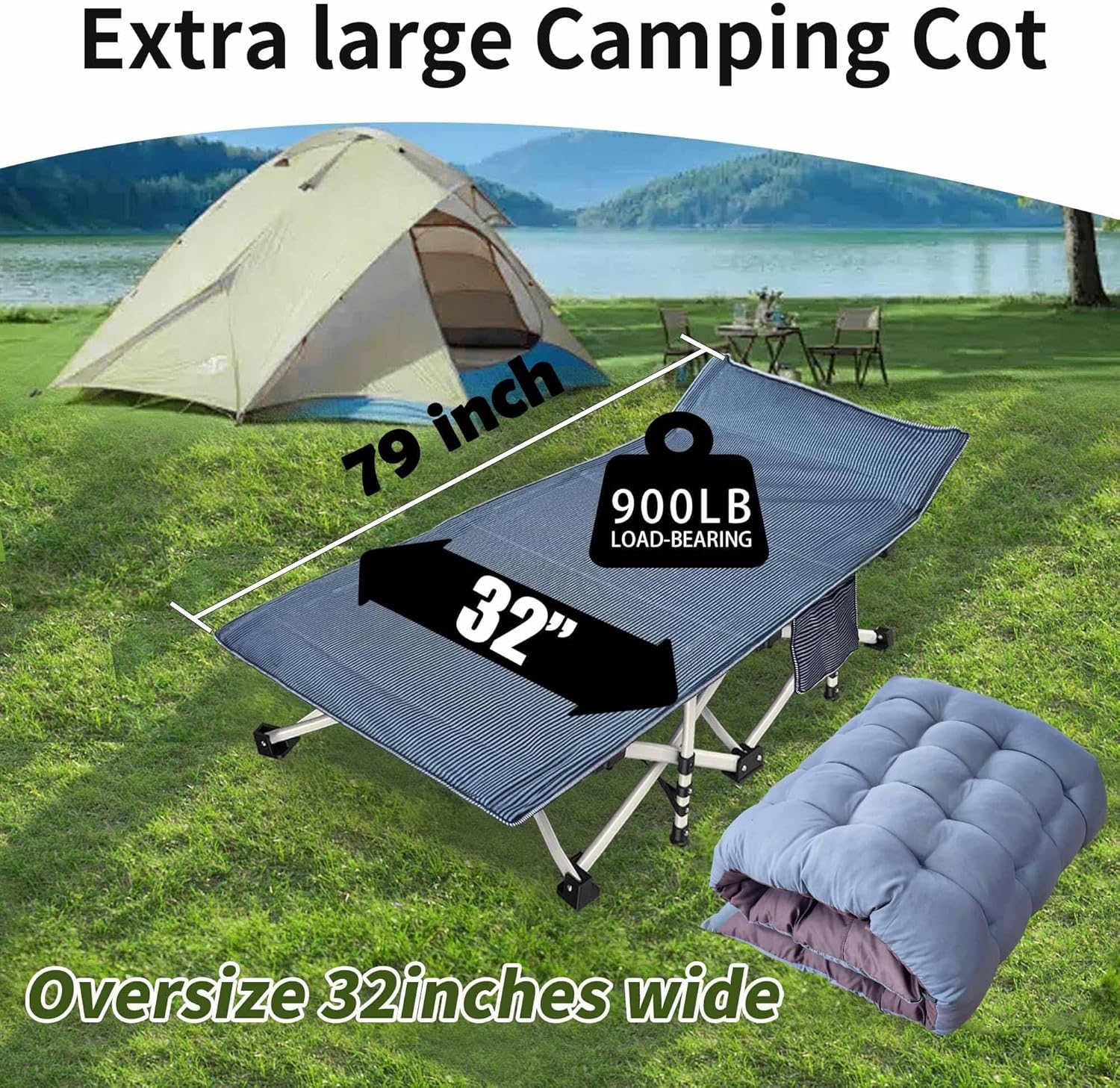 2-pack camping cots with mattresses, comfortable sleeping beds, adult camping cots, 2-person folding beds, heavy-duty sleeping beds